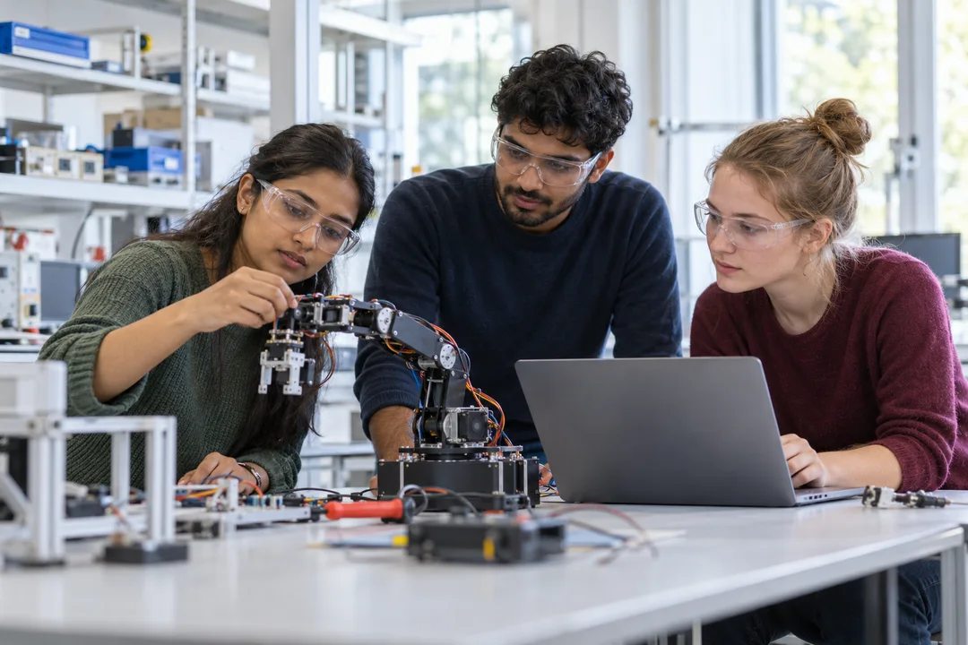 Illustrative students learning in an engineering laboratory