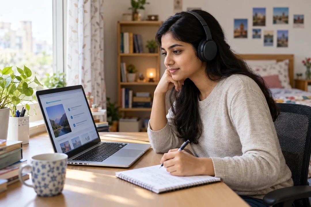Illustrative student taking online IELTS training