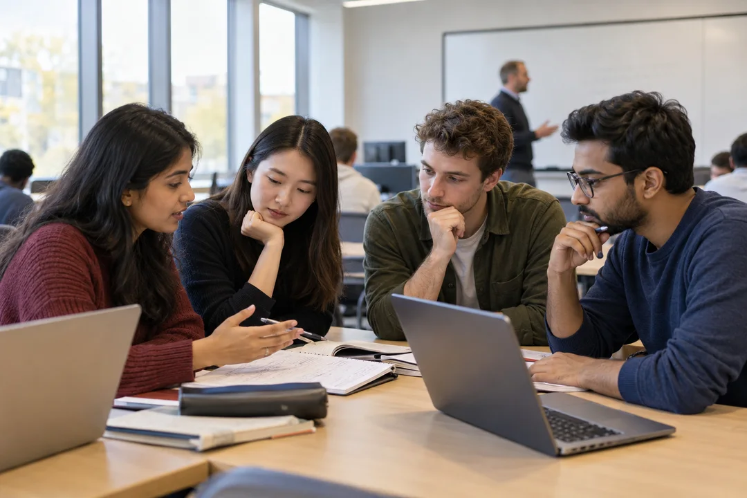 Illustrative students in a university seminar